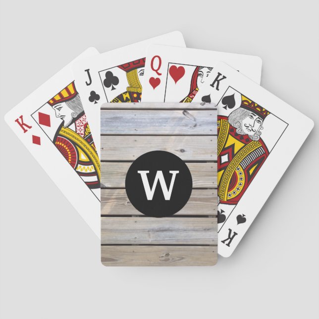 Jeu De Cartes Lattes de bois à monogramme rustique (dos)