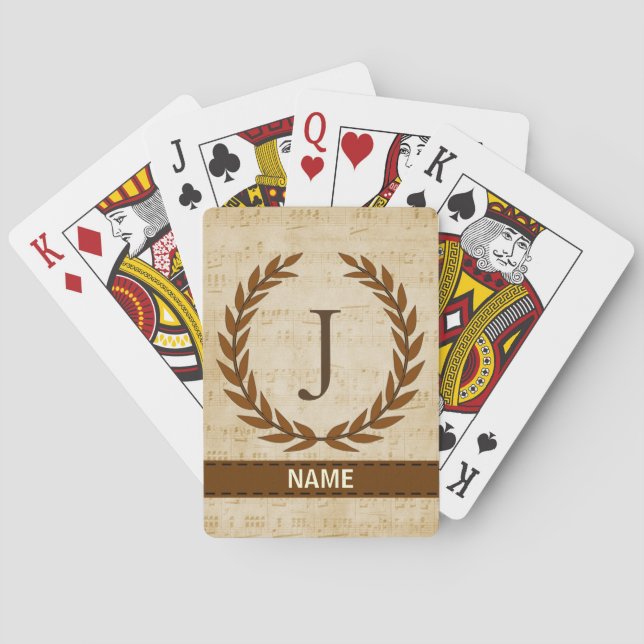 Jeu De Cartes Laurel Wreath Sheet Musique Monogramme initial J (dos)