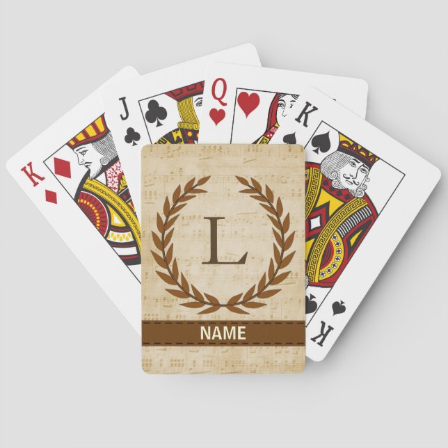 Jeu De Cartes Laurel Wreath Sheet Musique Monogramme initial L (dos)