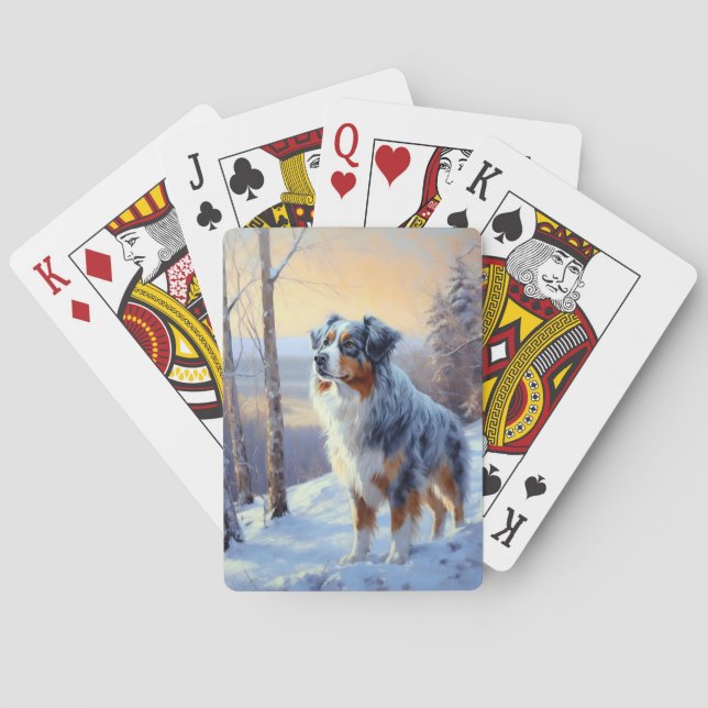 Jeu De Cartes Le Berger Australien Laisser Neige Noël (dos)