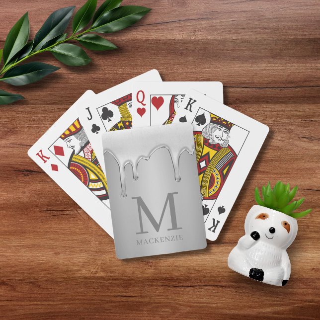 Jeu De Cartes Lecteurs Chrome Liquide Monogramme Métal (Liquid Chrome Drips Metal Monogram Playing Cards)