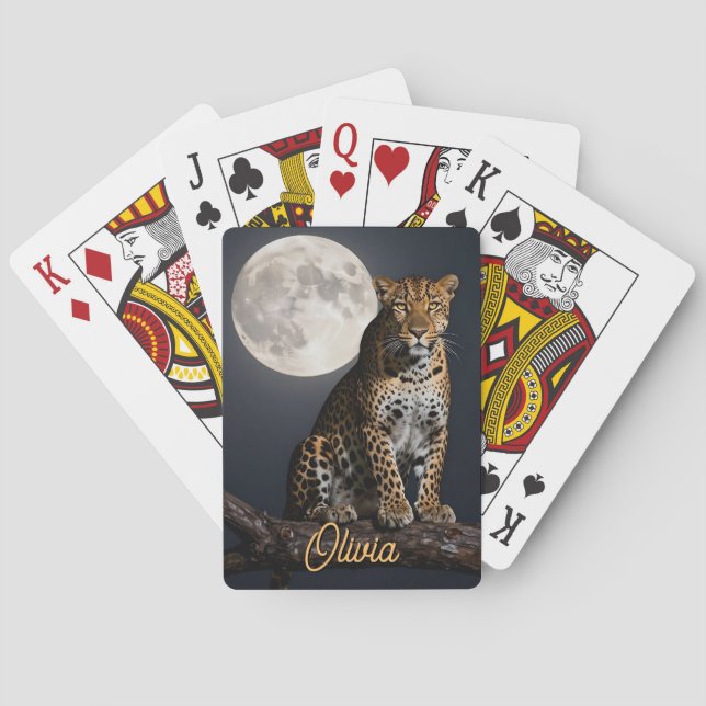 Jeu De Cartes Léopard Majestueux et Pleine Lune Personnalisé (dos)