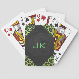 Jeu De Cartes Léopard noir et vert avec Monogramme