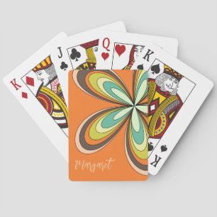 Jeu De Cartes les années 70 Hippie super Fleur Orange Retro Dais