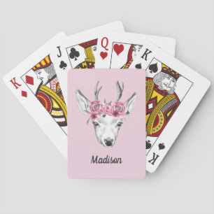 Jeu De Cartes Les cerfs communs de fleurs d'aquarelle ajoutent