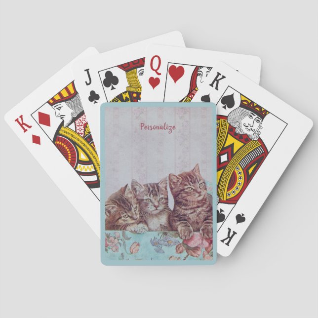 Jeu De Cartes Les chatons Vintages dans une hatbox rétro personn (dos)