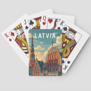 Jeu De Cartes Lettonie Illustration Voyage Art Vintage