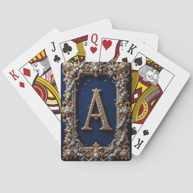 Jeu De Cartes Lettre A Bijou Monogramme Orné Doré Style Luxe (dos)