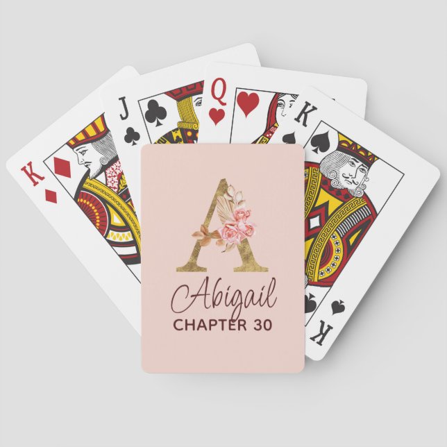 Jeu De Cartes Lettre A Monogramme Or Roses Rose Pâle (dos)