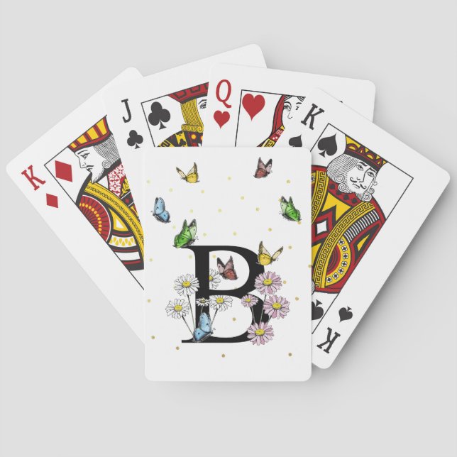 Jeu De Cartes Lettre B Monogramme de papillon floral initial (dos)