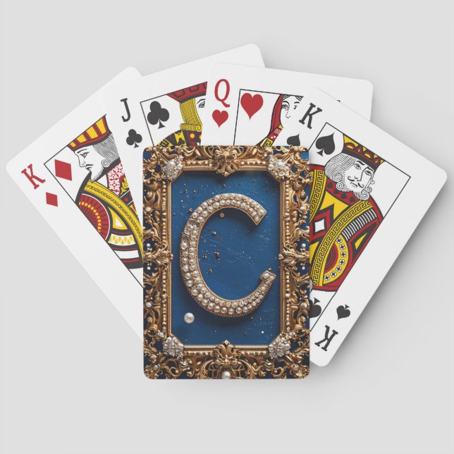 Jeu De Cartes Lettre C dorée ornée de bijoux (dos)