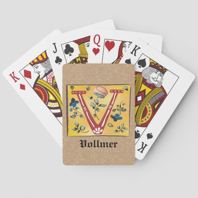 Jeu De Cartes Lettre Florale médiévale illuminée V Monogramme (dos)