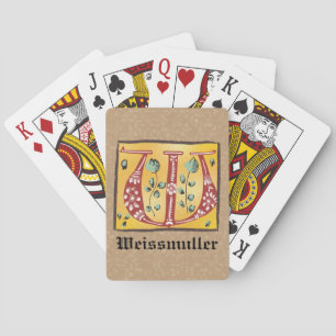 Jeu De Cartes Lettre Florale médiévale illuminée W Monogramme