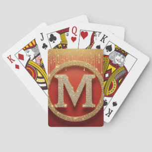 Jeu De Cartes Lettre initiale M Monogramme doré pailleté