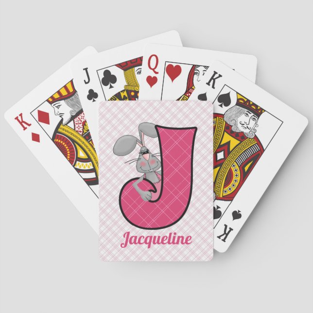Jeu De Cartes LETTRE J et nom du lapin rose de l'enfant (dos)