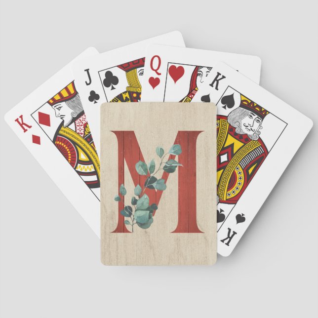 Jeu De Cartes LETTRE M EN BOIS rustique ET Eucalyptus (dos)