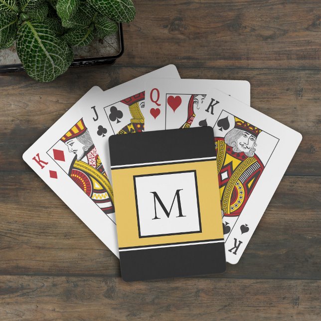 Jeu De Cartes Lettre Monogrammée Initiale Moderne Noir Jaune (Créateur téléchargé)