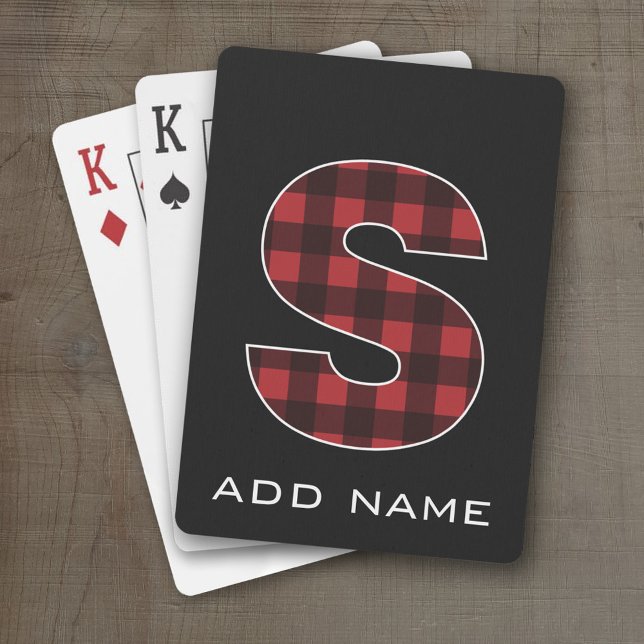 Jeu De Cartes Lettre monographie S - Buffalo noir et rouge plaqu (Personalized Playing Cards - Large Monogram)
