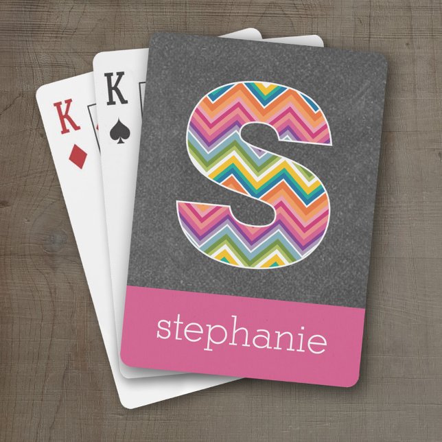 Jeu De Cartes LETTRE MONOGRAPHIQUE CHalkboard S AVEC Bright Chev (Personalized Playing Cards - Large Monogram)