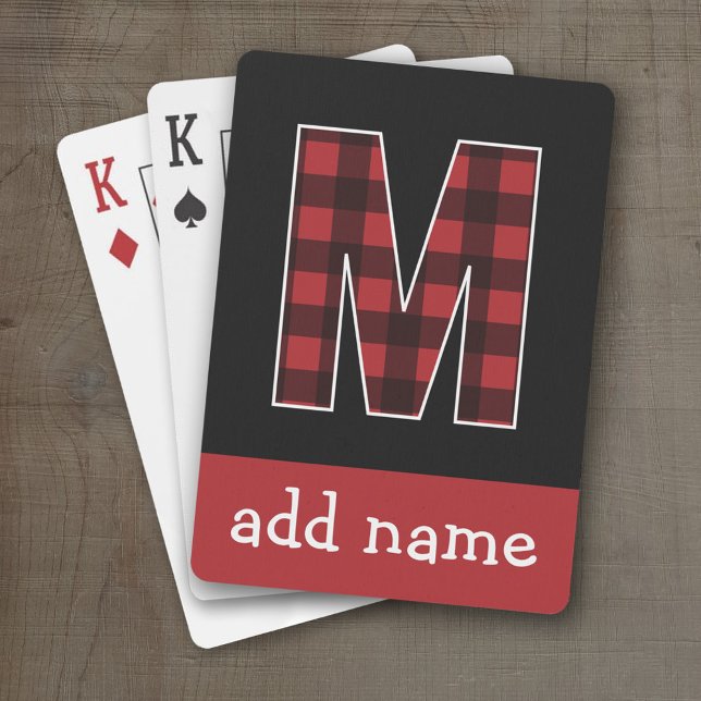 Jeu De Cartes Lettre monographique M - Buffalo noir et rouge pla (Personalized Playing Cards - Large Monogram)
