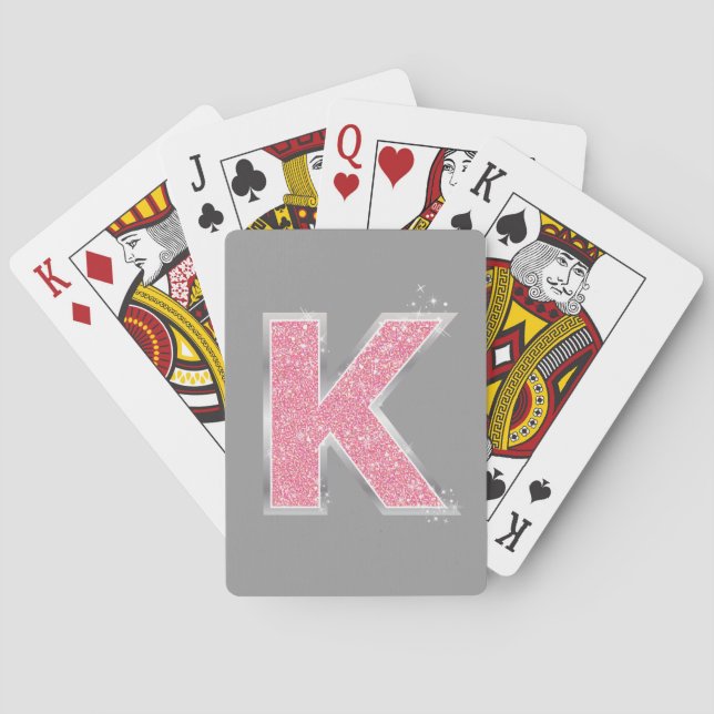 Jeu De Cartes Lettre Parties scintillant rose K (dos)