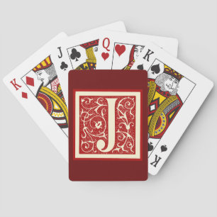 Jeu De Cartes Lettre vintage J Monogramme Rouge initial