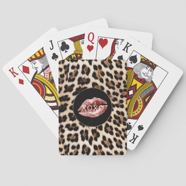 Jeu De Cartes Lèvres rouges imprimé léopard XOXO (dos)