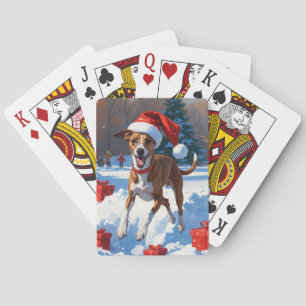 Jeu De Cartes Lévrier courant dans la neige avec un chapeau de N