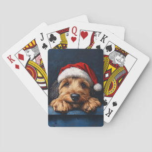Jeu De Cartes Lévrier Otterhound avec un chapeau de Père Noël