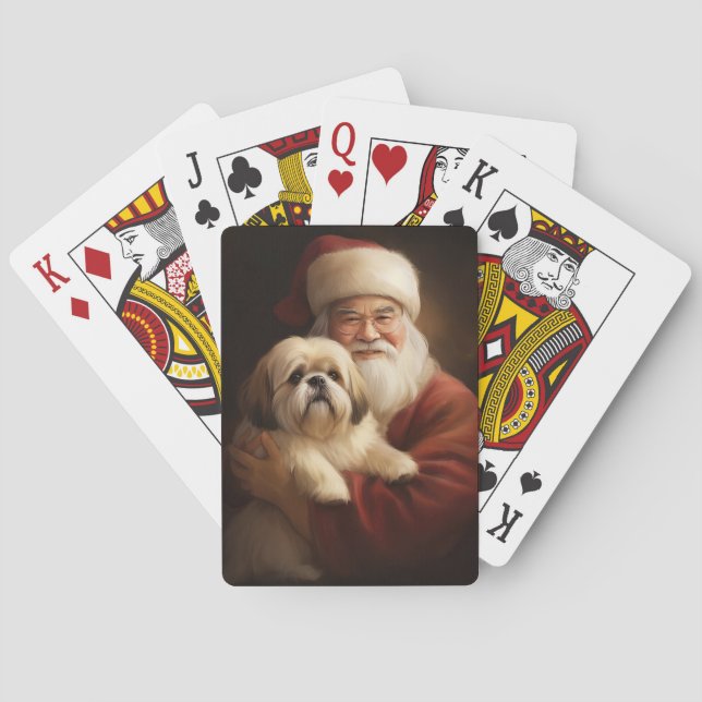 Jeu De Cartes Lhasa Apso Avec Noël Festif Du Père Noël (dos)