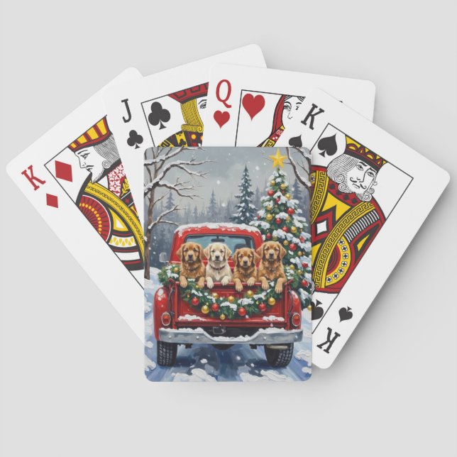 Jeu De Cartes Lhasa Apso camion rouge de Noël vacances (dos)