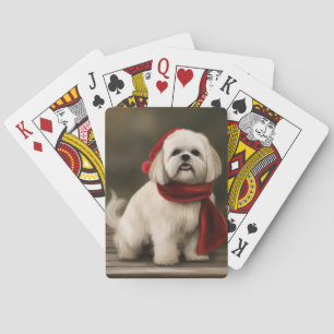 Jeu De Cartes Lhasa Apso Chien dans Noël de neige
