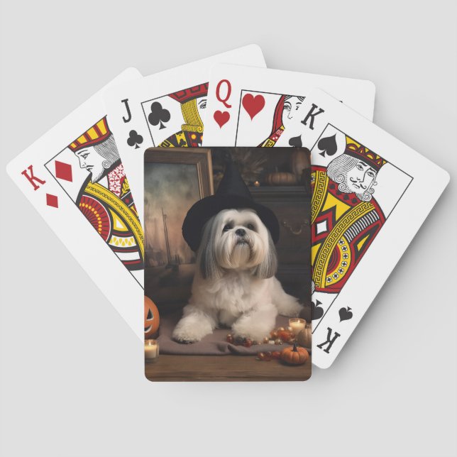 Jeu De Cartes Lhasa Apso Citrouilles Halloween Épouvantable (dos)