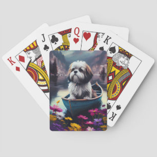 Jeu De Cartes Lhasa Apso sur une pagaie : Une aventure pittoresq