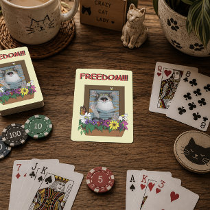 Jeu De Cartes Liberté Évasion Drôle Chat Floral Jaune Fenêtre