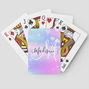 Jeu De Cartes Licorne Arc-en-Ciel Cœurs Monogramme Coloré Fémini