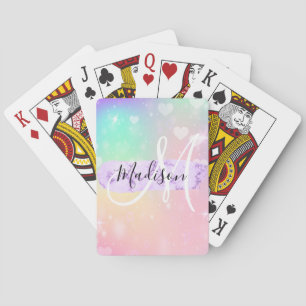 Jeu De Cartes Licorne Arc-en-Ciel Cœurs Monogramme Coloré Fémini