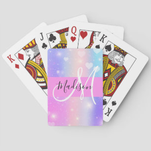 Jeu De Cartes Licorne Arc-en-Ciel Cœurs Monogramme Coloré Fémini