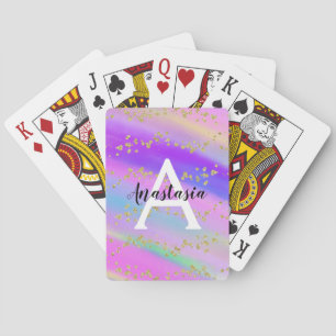 Jeu De Cartes Licorne Arc-en-Ciel Doré Pailleté Monogramme Color