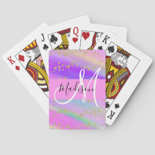 Jeu De Cartes Licorne Arc-en-ciel Doré Paillettes Monogramme Col