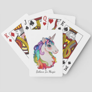 Jeu De Cartes Licorne d'aquarelle avec des cheveux d'arc-en-ciel