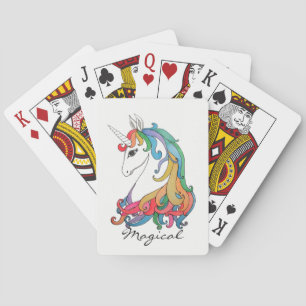 Jeu De Cartes Licorne mignonne d'arc-en-ciel d'aquarelle