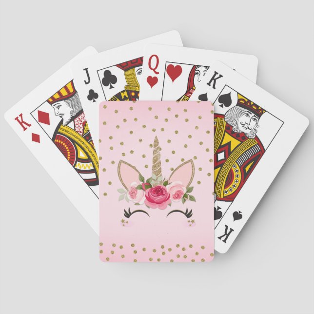 Jeu De Cartes Licorne Tendance Mignonne Fleur Rose & Paillettin  (dos)
