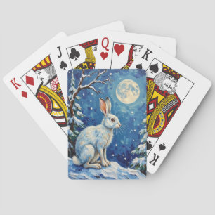 Jeu De Cartes Lièvre arctique vintage sous la lumière de la lune