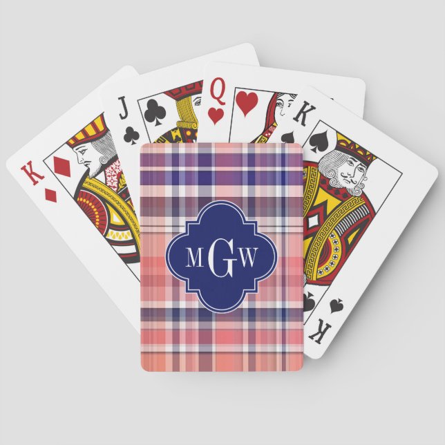 Jeu De Cartes Light Coral Navy Whats Preppy Madras Monogramme (dos)