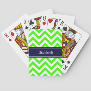Jeu De Cartes Lime Green LG Chevron Navy Blue Nom Monogramme