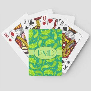 Jeu De Cartes Lime Vert & Monogramme Turquoise Nom Paris Paisley