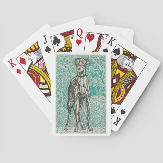 Jeu De Cartes Linocut greyhound jouant aux cartes
