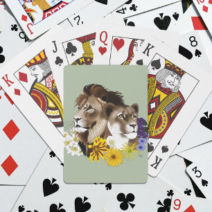 Jeu De Cartes Lion Lionne Floral Vert 