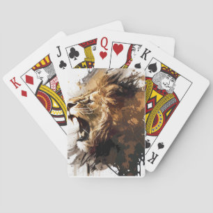 Jeu De Cartes Lion Portrait Animal Peinture Faune Montagne